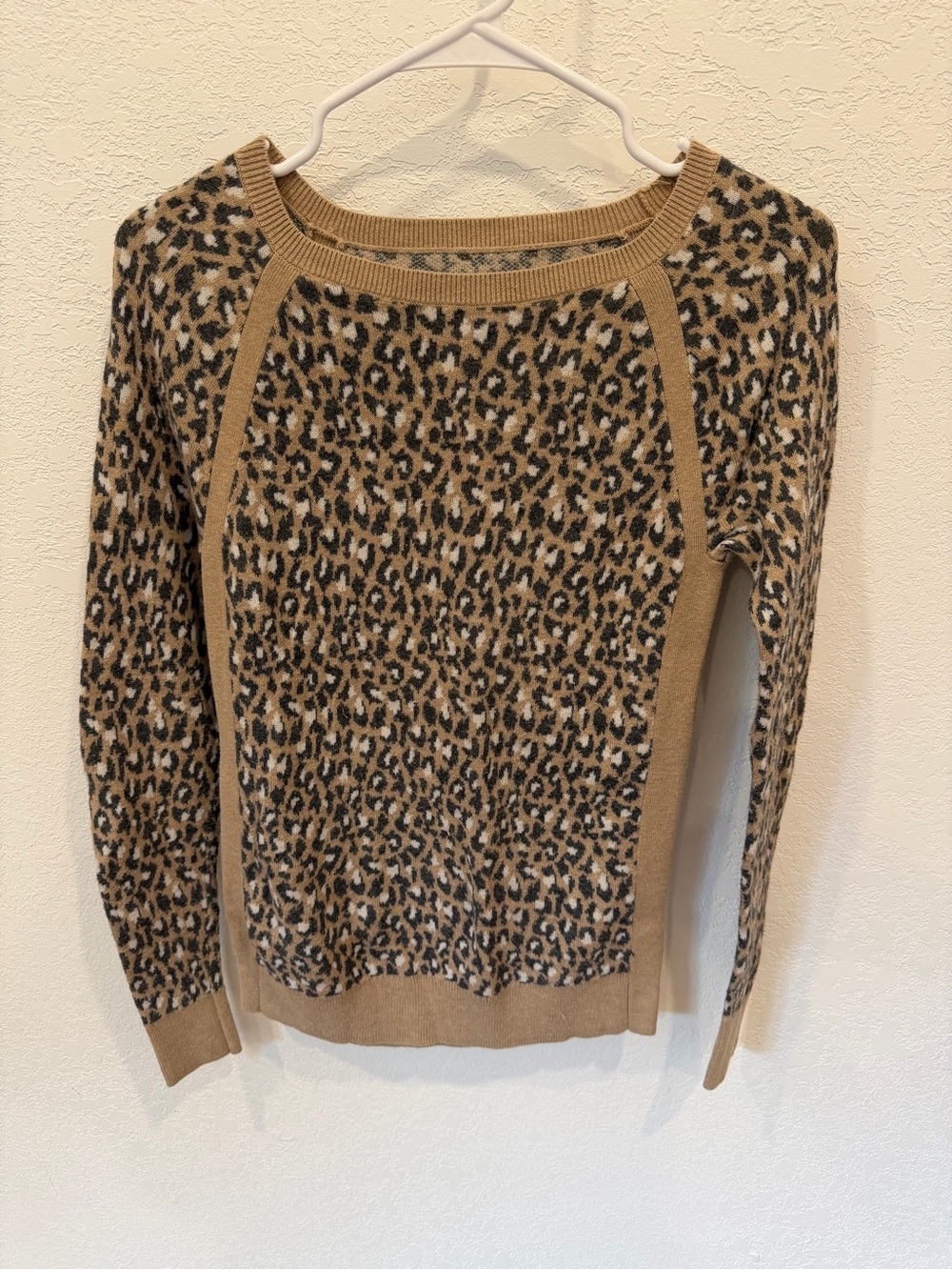 LOFT Leopard-Print Crewneck Sweater in Tan Black Cream